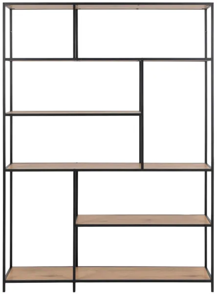 ACT NORDIC Seaford Bücherregal - natur Papier Wildeiche und schwarzes Metall (H:185cm x135cm x 35cm)