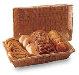 Brotkorb, rechteckig, hellbraides Kunststoffgeflecht, 41x28x8 cm