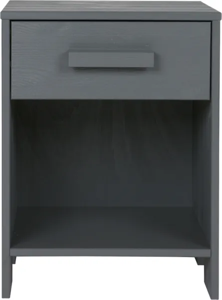 Dennis, Nachttisch mit Schublade, dunkelgrau, H52x36x39 cm, Kiefer