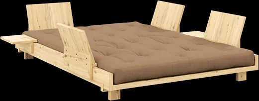 Karup Design Social Schlafsofa mit 4 Rückenlehnen, Beistelltischen und Matratze 140x200 Mocca/Klarlackiert