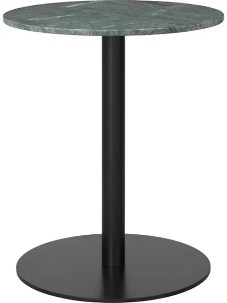 GUBI 1.0 Esstisch Rund Ø60 cm mit schwarzem Gestell und grüner Guatemala-Marmorplatte